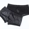 Slip Hommes Sous-Vêtements Sexy Boxers Décontractés En Cuir Gay Pénis Pouch Mesh Taille Basse Culotte Shorts Vêtements De Nuit