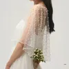 Sjaals Womens Vintage Full Tulle Pearl Beads Cape Wrap Around Neck Sjaal Effen Kleur Zomer Elegante Bruids Capelet