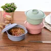 Bowls Lunch Tray Dishes Soup Bowl With Lid Dinnerware Tureens Pure Natural Wheat Straw Creative Salad Noodles Plate Plastic Tableware