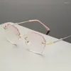 Sunglasses Ladies Trend Reading Glasses With Diamond Men Women Blue Light Blocking Diopter Eyewear Luxury Fashion Rimless Eyeglasses