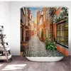 Tende da doccia Tenda da doccia con stampa di paesaggi stradali di città rurale europea 3D per tende da bagno Decorazioni per la casa in poliestere impermeabile con
