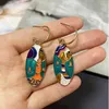 Dangle Earrings Vintage Enamel S925 Silver Needle Color Oil Dripping Abstract Art Face Asymmetric