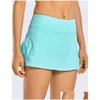 Faldas Lu-07 Tenis Falda de yoga plisada Ropa de gimnasia Mujeres Correr Fitness Golf Shorts Deportes Cintura trasera Bolsillo Cremallera S Sunsn Design Dhkqs