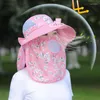 Chapeaux à large bord femmes chapeau de soleil avec ventilateur été casquette de protection solaire casquettes de Protection UV en plein air coupe-vent voyage cyclisme masque facial châle