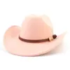 New Brown Belt Buckle Western Cowboy Hat Women Men Ethnic Style Cowgirl Fedora Hat Wide Brim Sun Hat Felt Panama Cap