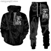 Herrspårsugnar Ny punkskalle 3D Tryckta män/kvinnor Sweatshirt Hoodie Pants Set Street Style Hip Hop Rock Pullover/Byxor/Suits Menskläder T230714