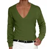 Herren T-Shirts Freizeit Langarm Lose Pullover Männer Frühling Herbst Casual V-Ausschnitt Basic Tee Mode Einfarbig Herrenbekleidung Hemd