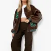 Dames Truien Herfst Winter Dames Fleece Gevoerde Jas Casual Hiphop Letters Campus Honkbal Uniform Bomber