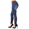 Jeans féminins mode femme serrée haute taille jeans bandage élastique slim slim jeans latérale en dentelle décontractée pantalon de jeans pour femmes S-3xl Z230717