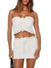 Robe Deux Pièces Boho Chic 2 Pièces Jupe En Tricot Au Crochet Ensemble Avec Halter Crop Tank Et Tassel - Sexy Hollow Out Stripe Sleeveless Beach