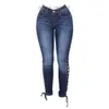 Jeans féminins mode femme serrée haute taille jeans bandage élastique slim slim jeans latérale en dentelle décontractée pantalon de jeans pour femmes S-3xl Z230717