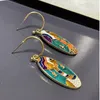 Dangle Earrings Vintage Enamel S925 Silver Needle Color Oil Dripping Abstract Art Face Asymmetric