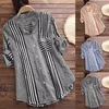 Women's Blouses Spring Fall Cotton Linen Long Sleeves Roll Up Striped Casual V Neck Button Down Shirts Collar Tunic Tops