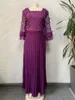 Casual Dresses Elegant African For Women Pleated Long Maxi Dress Ladies Applices 3/4 Hollow Out Sleeve Birthday Party Afrika kläder