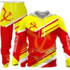 Men's Tracksuits Men Tracksuit New CCCP Russia Printed Tops + Pants 2 Piece Set Autumn and Winter Male Clothing Sweatpants Pullover Sweatshirts T230714