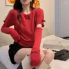 Женские свитеры вязаные урожая Топоры Женщины Пуллеры Spring Red Korean Fashion Pufpy Ryeves повседневные вязаные крышки рукава 2023