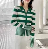 Frauen Strick High-End-Wolle Stricken Hemd 2023 Frühling Mode Streifen Schlank Zipper Strickwaren Dame Elastische Drehen Unten Kragen bluse