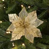 Fiori decorativi Paillettes glitterate simulate Foglie di maglia bianca dorata Ghirlanda di decorazioni floreali natalizie fatte a mano