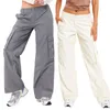 Pantalones de dos piezas para mujer Pantalones casuales Color sólido Cintura baja Pierna recta larga Cargo para primavera Otoño Gris Blanco S M L 230714