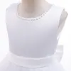 Flickans klänningar Girl Dress Elegant Bridesmaid Girl Wedding Party Long Gown Kids White Bow First Communion Costume Födelsedag Princess Kläder 230714