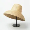 Breda brimhattar hink hattar lampa form sol hatt för kvinnor stora brett grim sommar strand hatt damer hög topp halm hatt uv skydd derby rese hatt 230713