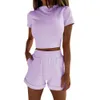 2023 Women's Tracksuits European and American summer casual set short sleeved high waisted open navel shorts set