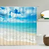 Duschvorhänge, Meer, Strand, Landschaft, Duschvorhang, 3D-Bäume, Badezimmer-Zubehör-Sets, wasserdichter Stoff, Badewannenabtrennung, Heimdekoration, Vorhänge