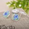 Stud Earrings Chinese Style Cloisonne Chrysanthemum Flower Fashion Simple Hollow Birthday Gifts Ethnic Jewelry