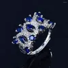 Cluster Rings Blue Crystal Sapphire Gemstones For Women White Gold Color Jewelry Bijioux Bague Fashion Design Chic Party Accessories