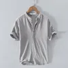 Camicie casual da uomo Chines Style Uomo Camicia in cotone e lino Harajuku Pullover Mezza aperta Manica corta Tinta unita Maschile Top classico traspirante