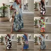 Casual Dresses Fashion Floral Print Holiday Maxi For Women Summer Short Sleeve Empire Waist High Slit Loose Long Pullover Dress Vestido