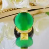 Cluster Rings 2023 Arrival Round Jade 14K Yellow Gold Plated Finger Ring Female Vintage Emerald Wedding Antique Jewelry Party Gift