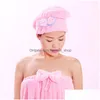 Serviette Coral Fleece Bath Hat Magic Hair Séchage à sec Turban Wrap Absorption d'eau Quick Cap Cute Bow Make Up Dbc Drop Delivery Home Gar Dh68H