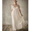 Vestidos de noiva plus size transparentes 2019 Vendendo novo decote redondo pregas evasê meia manga império renda chiffon praia gow267d