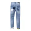メンズジーンズハイストリートフローラル刺繍パッチワークは、男性のレトロストレートデニムズボンのための青いズボンをリッピングしました特大のジャン
