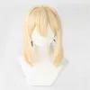 Violet Evergarden Ponytail Braid Buns Blonde Hair Heat Resistant Cosplay Costume Wig Cap Ribbon Y0913290H