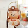 Water Bottles Bear Bounce Lid Straw Bottle Portable 114 Litre Largecapacity Cartoon Plastic Cup Children's Strap 230714