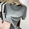 Women's T Shirts Shirt Scoop O-neck Clavicle Short Sleeve Solid Color Slim Casual All-match Basic Style Fashion T-Shirt Ladies