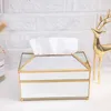 Tissue Boxes Napkins Rectangular Brass Glass Facial Tissue Box Napkin Holder Clear / Mirror Type for Home Office Car Automotive Decoration R230714