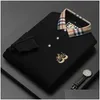 Polos Masculinos Atacado 2023 Outono e Inverno Camisa Masculina 100% Algodão Camiseta Manga Comprida Bordada Outono Negócios Casual Lapela Moda Dh4M0