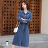 Casual Dresses 2023 Spring Long Denim Dress Women Sleeve Shirt Loose Button Poclets Overdimensionerade jeans