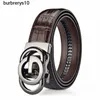 New Single G Automatic Buckle Belt Men's Crocodile Belly Pattern Men's Belt Business Casual Dress Two layer Cowhide Pant Belt