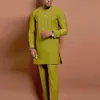 Herrspårar Kaftan Luxury Men's Suit Print Trim Top Trousers Dashiki African Ethnic Casual Style 2 Piece Set Traditionell Wear Wedding Cloth 230713