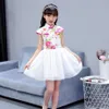 2018 Été Enfants Fille Cheongsam Robe Chinoise Traditionnelle Qipao À Manches Courtes Robe Coton Fille Jupe Enfants Cheongsam340L