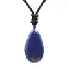 Pendant Necklaces KFT Natural Healing Crystal Necklace Water Drop Strawberry Quartz Lapis Lazuli Agate Stone With Black Rope Chain Jewelry