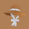 Wide Brim Hats Japanese Sweet Hand-woven Pink Bow Streamer Straw Hat Women's Summer Vacation Beach Big Eaves Sun Protection Cap