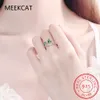 Luxueux New Fine Jewelry Ring Real 925 Sterling Silver Leaves Emerald Green Slub Open Rings Pour Femmes Anillos BC040 L230704