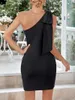 Casual Kleider Mode Sexy Frauen One-shoulder Einfarbig Mantel Verband Bogen Schlank Vintage Lady Club Mini Party Kleid