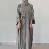 Abbigliamento etnico Donna Moda Musulmano Set 3 pezzi Abito abbinato Abito senza maniche Gonna a portafoglio Pipistrello Kimono Aperto Abaya Dubai Arab222B