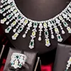 Collana Orecchini Set Missvikki Luxury Green 4PCS Bracciale Set di anelli per le donne Wedding Naija Bridal Cubic Zirconia Dubai Jewelry